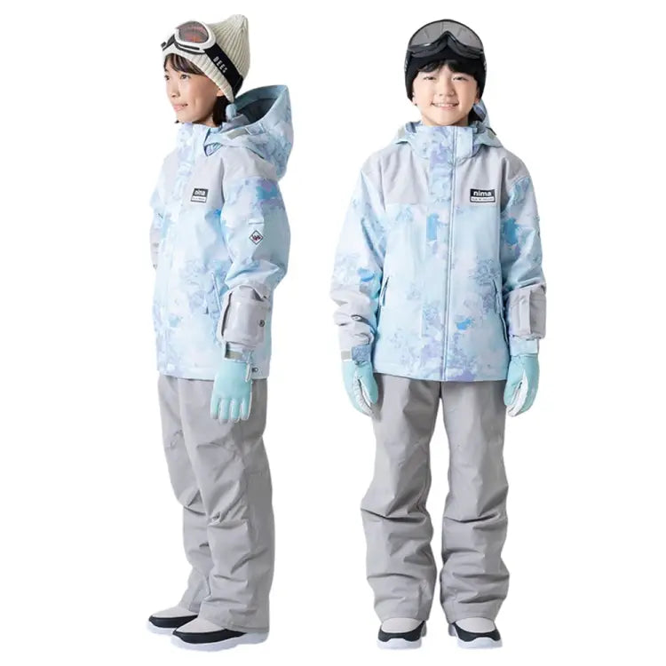Jackets / Snow: Nima Kids Snow Suits-SKYBLUE (Japanese Brand) - Nima / Skyblue / 130 / 2024, Blue Flower, Clothing, Ice & Snow, Jackets